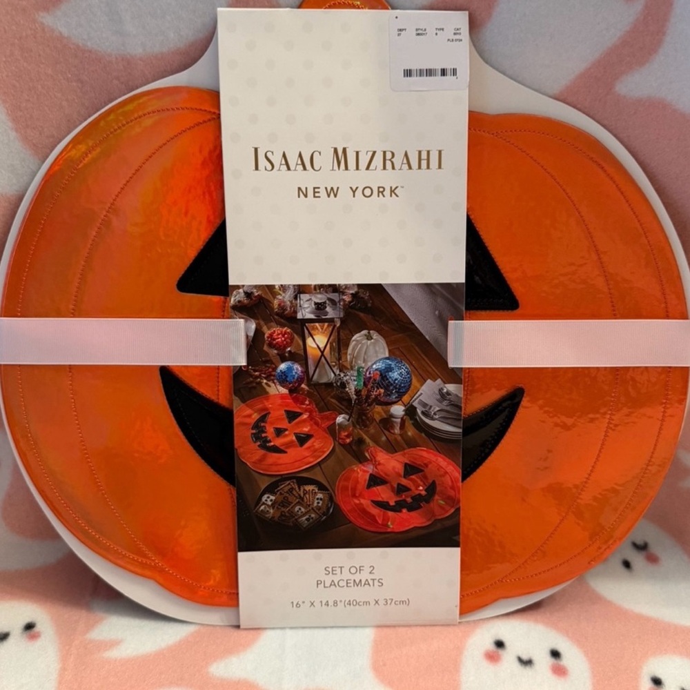 Isaac Mizrahi Halloween Iridescent Orange Pumpkin Placemats (2 Pack) NWT